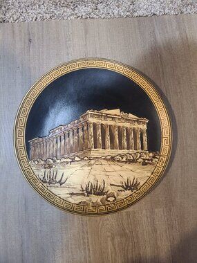 VTG Hand Painted Decorative Plate Parthenon Made in Greece Signed Art 11 3/4”